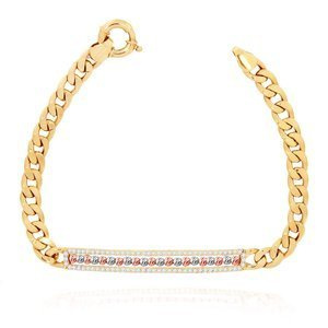 Złota bransoletka damska 585 pancerka półsztywna z blaszka z cyrkoniami
