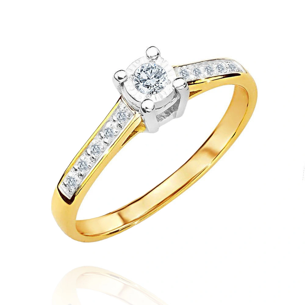 Złoty pierścionek zaręczynowy z diamentami 0,13 ct efekt iluzji