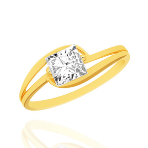 Złoty pierścionek 585 kwadratowa cyrkonia