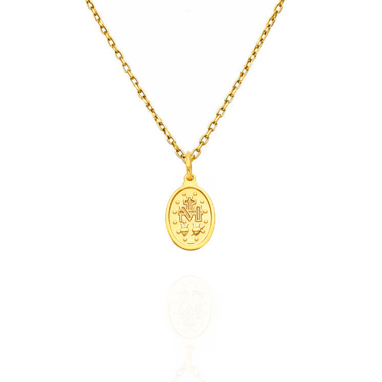 Złota zawieszka medalik 585 owalny Cudowny Medalik Maryja Komunia Bierzmowanie 1 cm