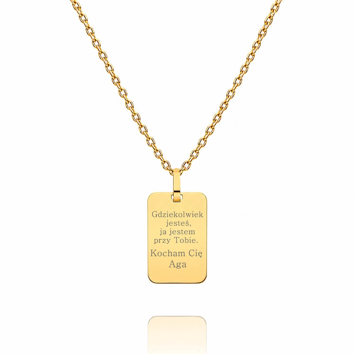 Złota zawieszka 585 blaszka gładka nieśmiertelnik grawer 2,7 cm