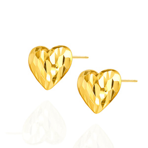 Złote kolczyki serca 585 serduszka diamentowane fasetowane na sztyft