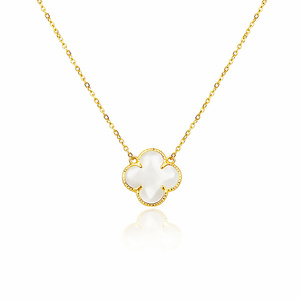 Złoty naszyjnik duża koniczynka biała 585 koniczyna kwiatek masa perłowa naturalna 42-45 cm