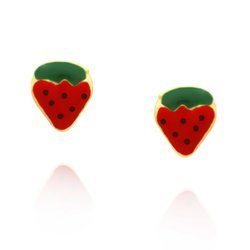 Złote kolczyki truskawki 585 na sztyft dla dziewczynki 