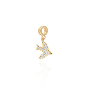 Złota zawieszka 585 charms do bransoletki jaskółka cyrkonie