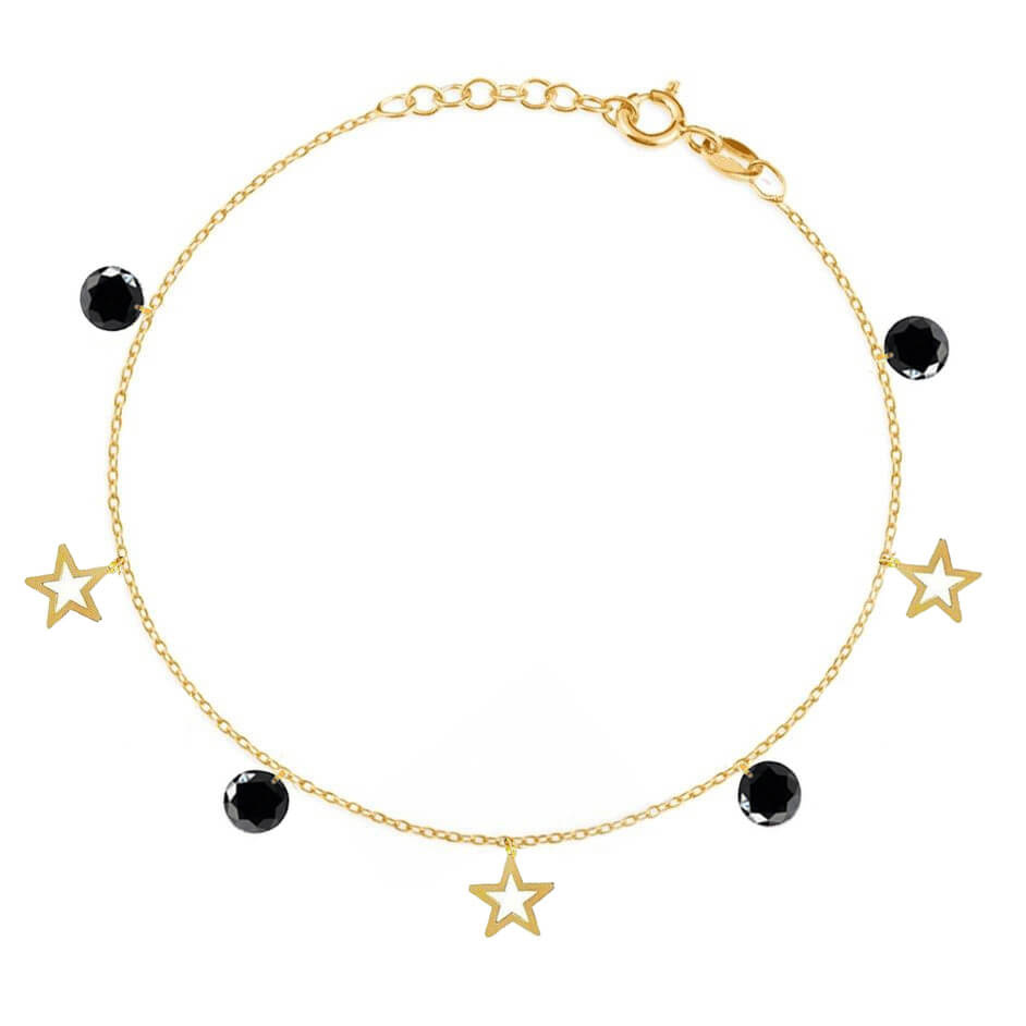 Złota bransoletka 585 gwiazdki i czarne cyrkonie 15-17 cm