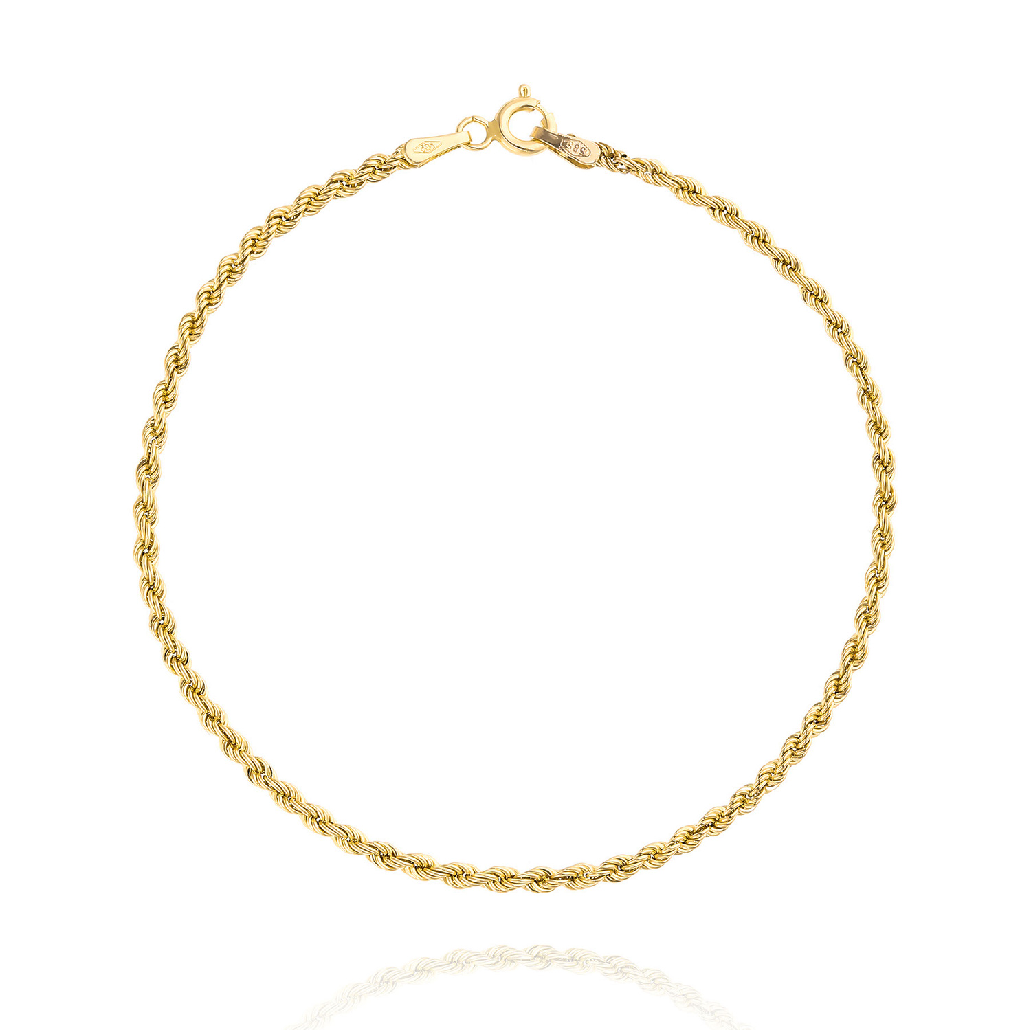 Złota bransoletka damska 585 korda 2,5 mm kordel diamentowana 18 cm