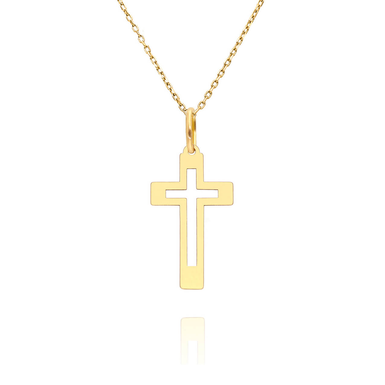 Złota zawieszka krzyżyk 585 gładki ażurowy średni 2,3 cm Komunia Bierzmowanie