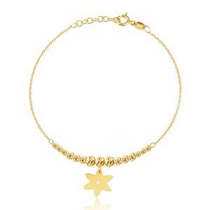 Bransoletka złota celebrytka 585 kwiatek diamentowane kuleczki Grawer