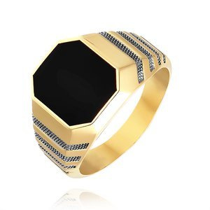 Złoty sygnet z onyksem 585 męski duży zdobiony