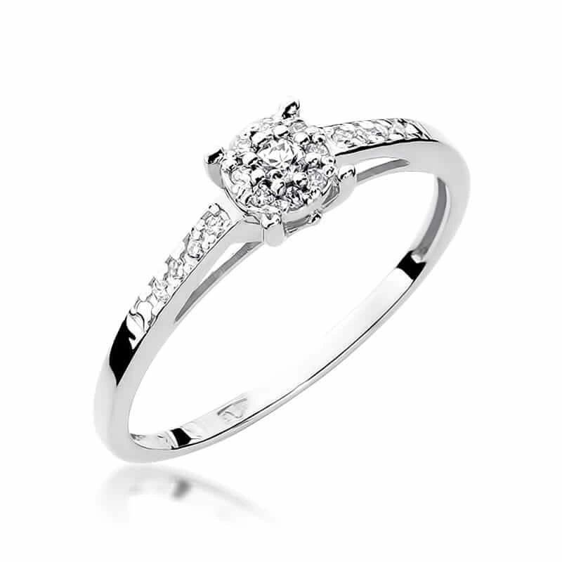 Złoty pierścionek zaręczynowy z diamentami 0,12 ct białe złoto