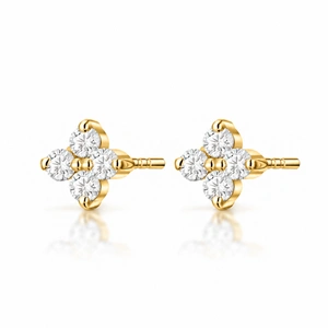 Złote kolczyki 585 kwiatki z diamentami 0,09 ct na sztyft
