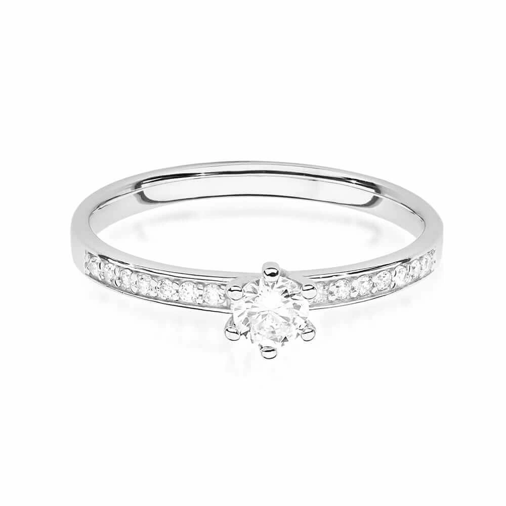 Złoty pierścionek zaręczynowy z diamentami 0,17 ct białe złoto