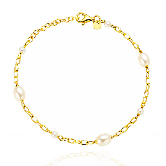Srebrna pozłacana bransoletka 925 z perłami ankier diamentowany 17-20 cm