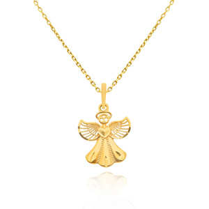 Złota zawieszka aniołek 585 ażurowy aniołek z sercem