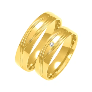 Obrączki ślubne para: złoto 585, tłoczenie, diament, płaskie, 5 mm