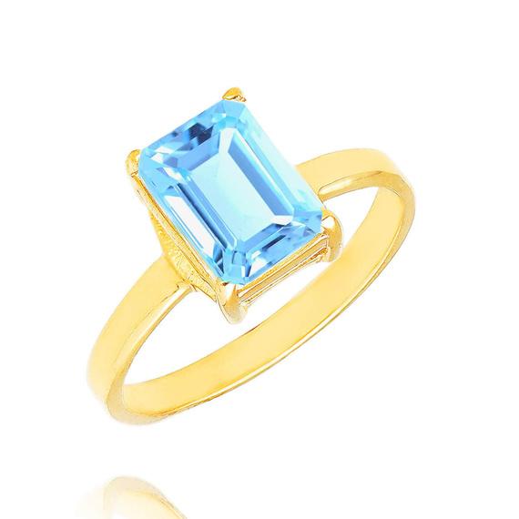 Złoty pierścionek zaręczynowy 585 błękitny topaz swiss oktagon 1,95 ct