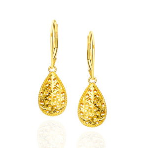 Złote kolczyki 585 ażurowe diamentowane krople łezki angielskie