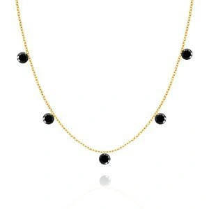 Naszyjnik złoty 585 Choker czarne cyrkonie wiszące 5 cyrkonii 36-40 cm 