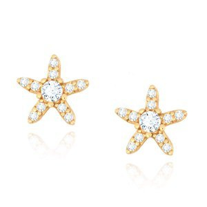 Złote kolczyki rozwgwiazdy 585 z cyrkoniami na sztyft