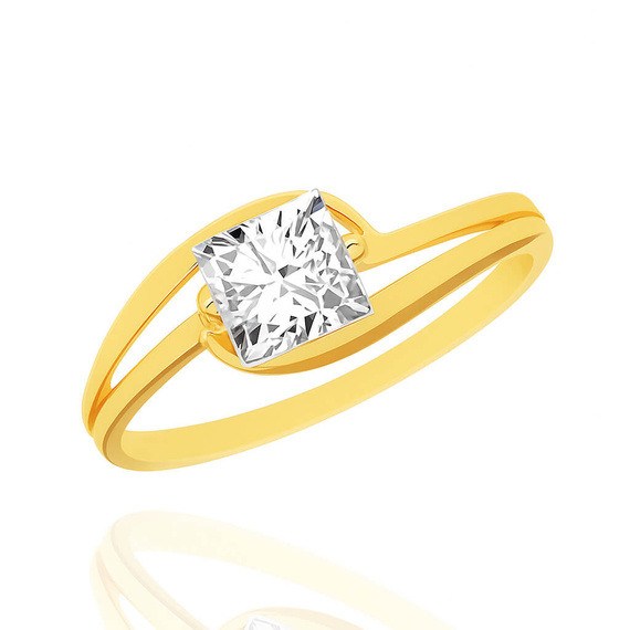 Złoty pierścionek 585 kwadratowa cyrkonia