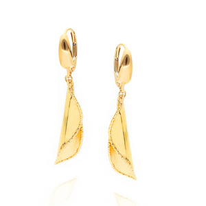 Złote kolczyki długie listki 585 wiszące liście diamentowane angielskie