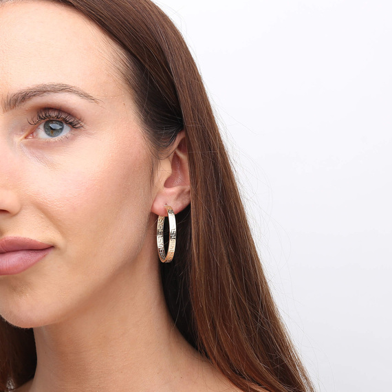 Kolczyki grube koła złote greckie 585 nacinane droga grecka na zatrzask 3,5 cm