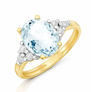 Złoty pierścionek zaręczynowy 585 owalny biały topaz swiss diamenty 0,085 ct