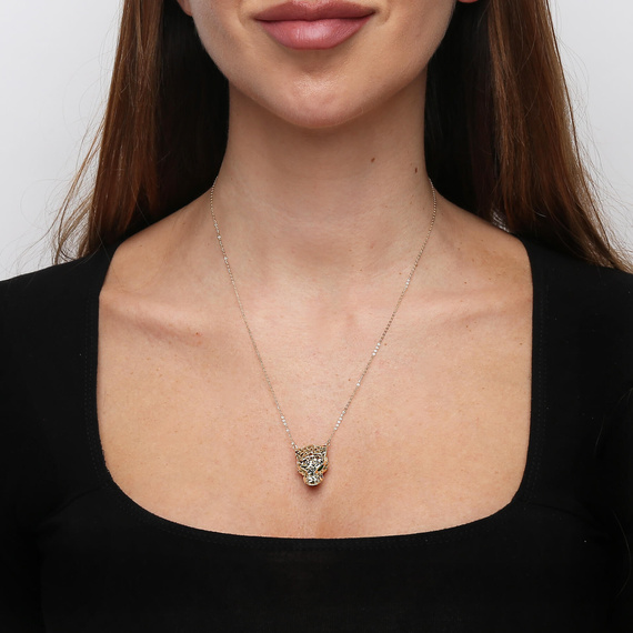 Złota naszyjnik duży tygrys 585 ażurowa głowa tygrysa łańcuszek ankier 45 - 48 cm