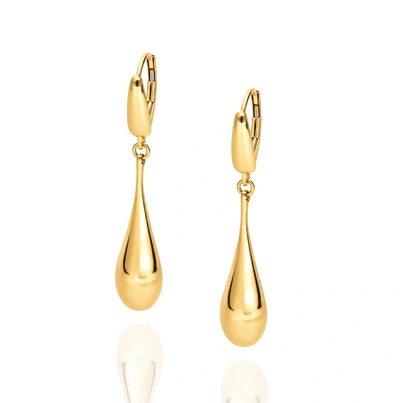Złote kolczyki wiszące gładkie 585 łezki sopelki zapięcie angielskie Tears