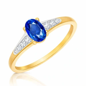 Złoty pierścionek 585 szafir 0,45-0,6 ct diamenty 0,05 ct 