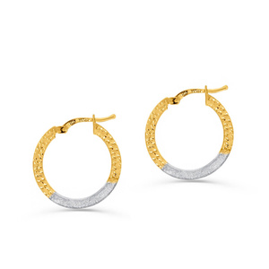 Złote kolczyki kółka 585 fasetowane łączone białe i żółte złoto na zatrzask 15 mm