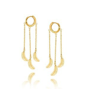 Złote kolczyki wiszące 585 ażurowe piórka na łańcuszku kółka zatrzask