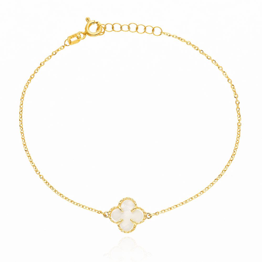 Złota bransoletka koniczyna 585 koniczynka kwiatek masa perłowa naturalna