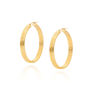 Kolczyki grube koła złote greckie 585 nacinane wzór grecki na zatrzask 2,5 cm