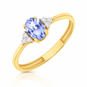 Złoty pierścionek 585 tanzanit 0,4-0,6 ct diamenty 0,065 ct 