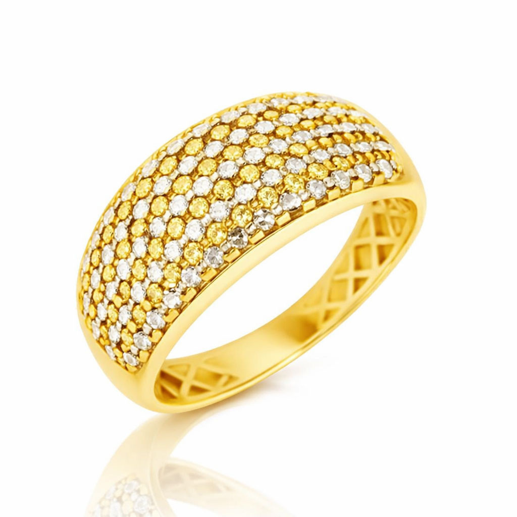 Złoty pierścionek szeroki 585 diamentowany białe i żółte złoto