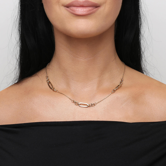 Złoty naszyjnik 585 prostokąty agrafki okrągłe ogniwa ankier 42-45 cm