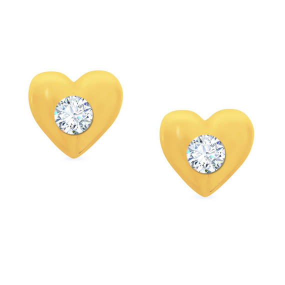 Złote kolczyki serca 585 z cyrkonią na sztyft 