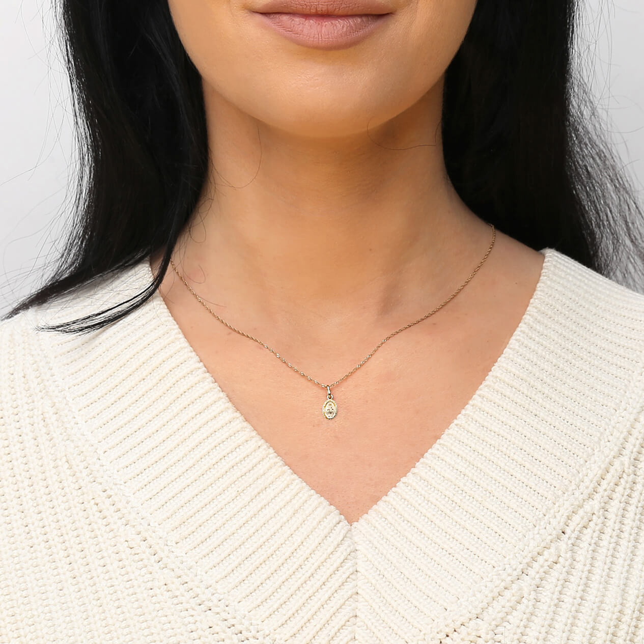 Złota zawieszka medalik 585 owalny Cudowny Medalik Maryja Komunia Bierzmowanie 1 cm