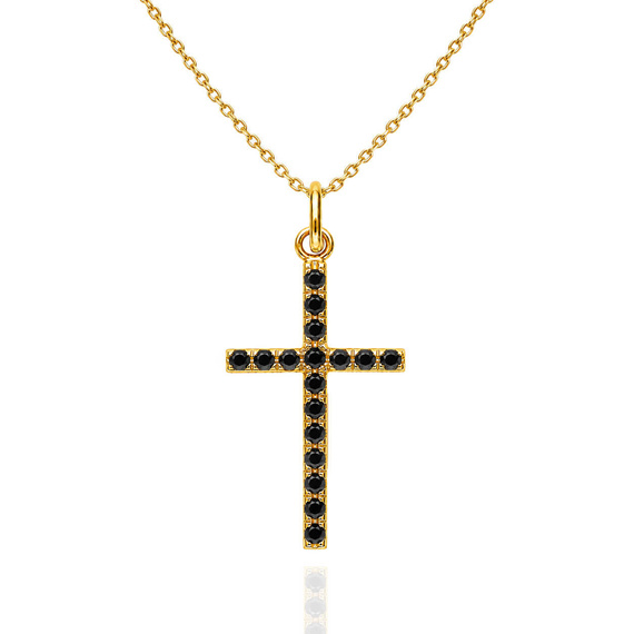 Złota zawieszka krzyż z cyrkoniami 585 krzyżyk czarne cyrkonie 2,8 cm 