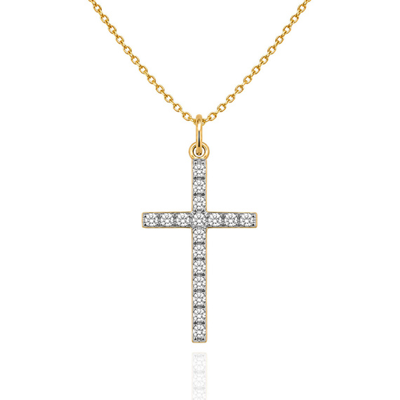 Złota zawieszka krzyż z cyrkoniami 585 krzyżyk białe cyrkonie rodowany 2,8 cm 