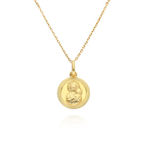 Złoty medalik 585 okrągły Matka Boska Częstochowska grawer