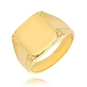 Złoty sygnet męski 585 pełny gładki duży kwadratowy grawer 