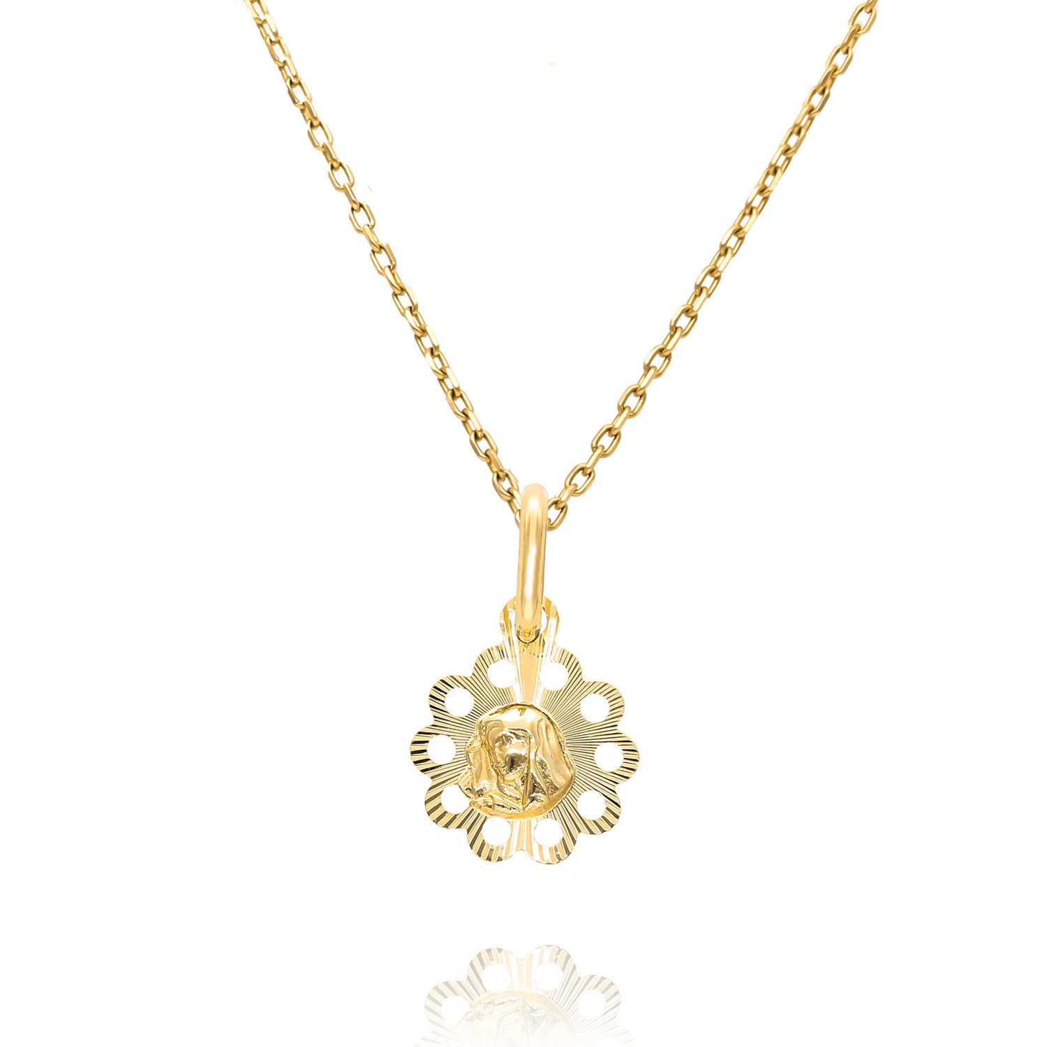 Złoty medalik 585 Matka Boska ażurowe zdobienie