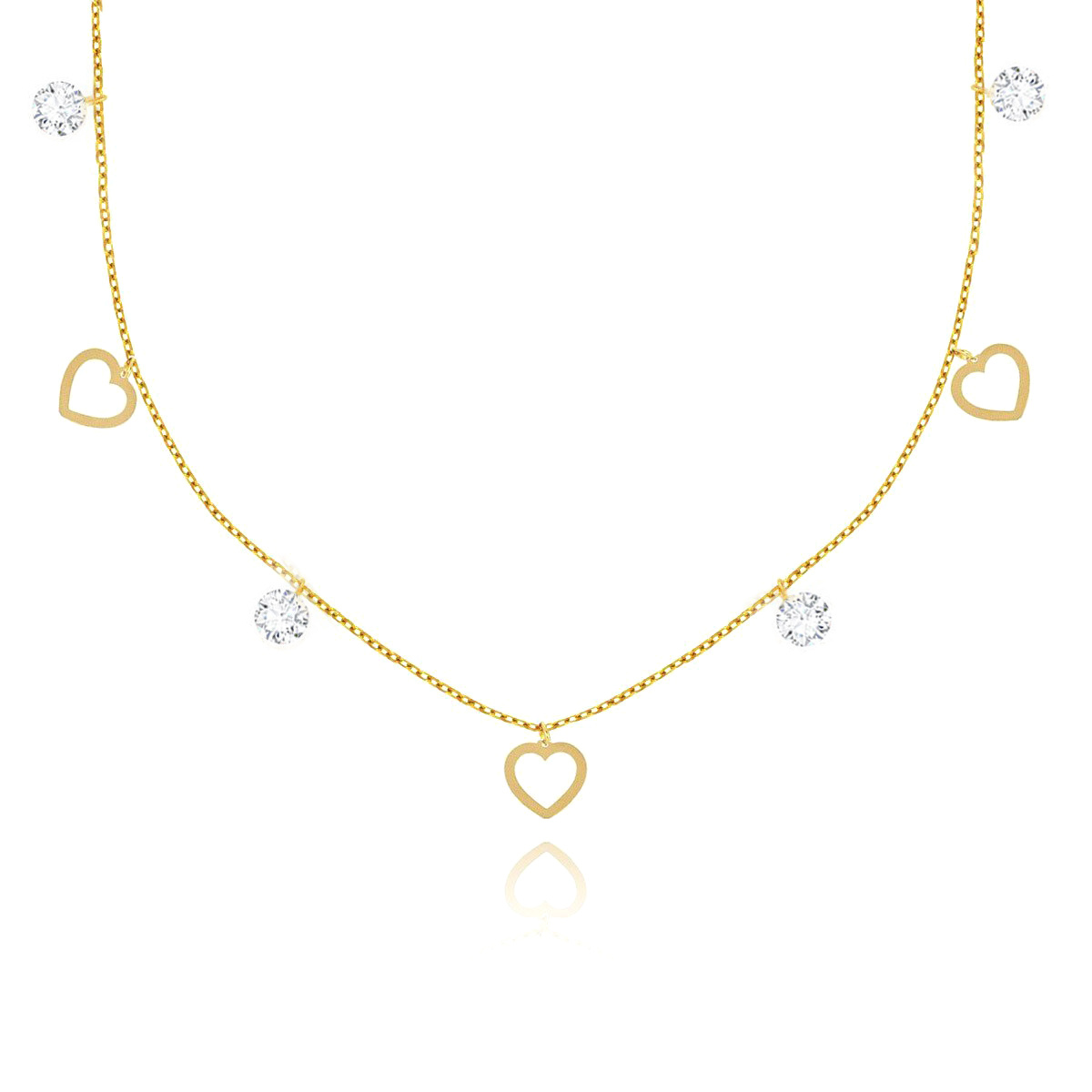 Złoty naszyjnik choker 585 serca i białe cyrkonie 36-40 cm