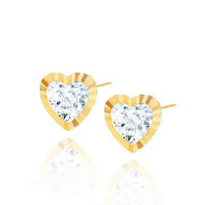 Złote kolczyki serca 585 serduszka cyrkonie fasetowane na sztyft