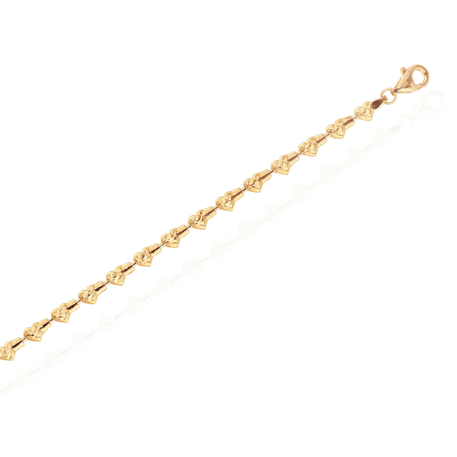 Złota bransoletka damska 585 półsztywne ogniwa serca 3,5 mm diamentowana 19 cm