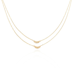 Złoty naszyjnik podwójny 585 choker celebrytka piórko listki