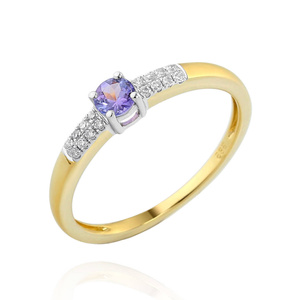 Pierścionek złoty 585 tanzanit 0,17 ct diamenty 0,06 ct 